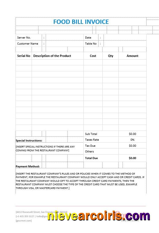 Food Bill Invoice